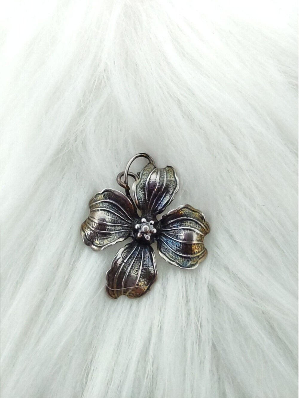 Sterling Silver Vintage 3D Dogwood Flower Charm Pendant 2.9g